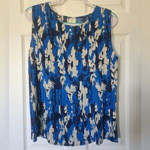 Joie Blue and Cream Sleeveless Pleated Top